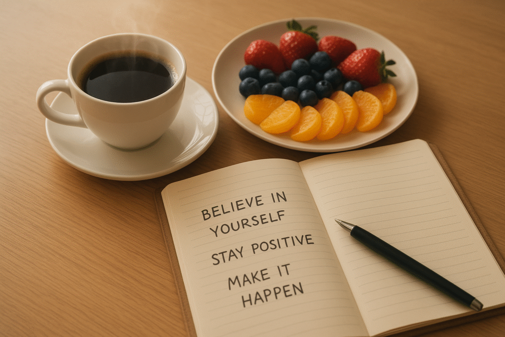 Café da manhã inspirador com frases motivacionais